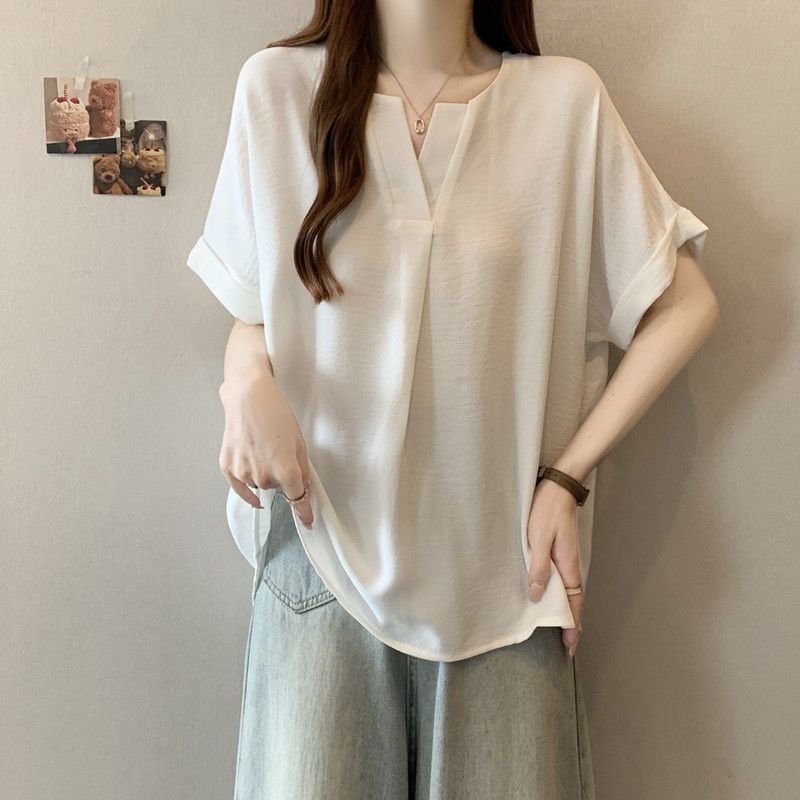 レディース Tシャツ 半袖 無地 ゆったり 春夏 カジュアル Vネック 春 夏 シャツ レギュラー ポリエステル