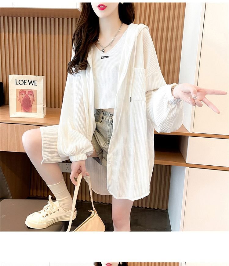 シャツ 長袖 ゆったり 春夏 カジュアル 前開き 春 夏 ミモレ 薄手 フード ポリエステル