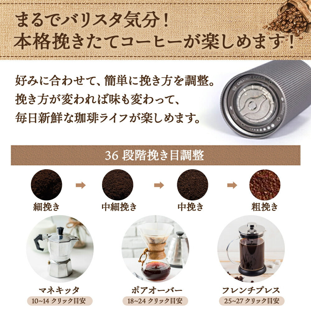 コーヒーミル手動タイムモアC2ブラックブラシ・収納袋付き容量20g日本語取説国内修理交換1年保証手挽きステンレスキャンプアウトドアギフトボックス珈琲ミル