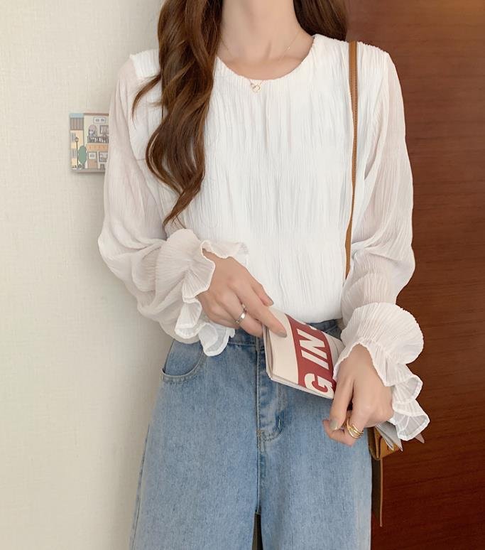 レディース ブラウス トップス 長袖 ゆったり スリム 春夏 きれいめ 通勤 前開き プリーツ 春 夏 韓国ファッション シフォン 海 シフォンブラウス 都会的