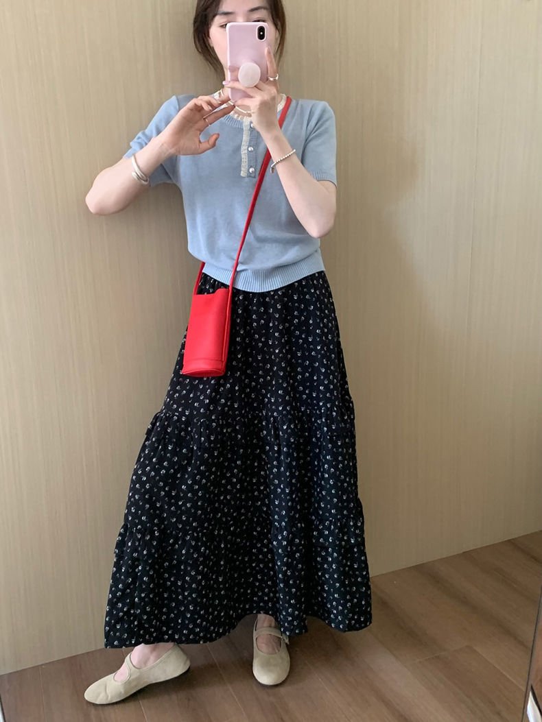 レディース スカート 花柄 スリム 春夏 ボトムス 春 夏 ブラック ロング Aライン ハイウエスト タイ