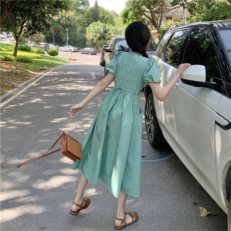 レディース スカート 長袖 無地 春夏 カジュアル ボトムス Vネック 春 夏 シンプル ロング 切り替えデザイン ピンク ファスナー ロングスカート グリーン ポリエステル