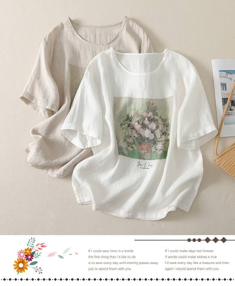 レディース トップス Tシャツ ニット 半袖 プリント コットン 綿 リネン 春夏 きれいめ 通勤 デニム 春 夏 シャツ プルオーバー 丸首