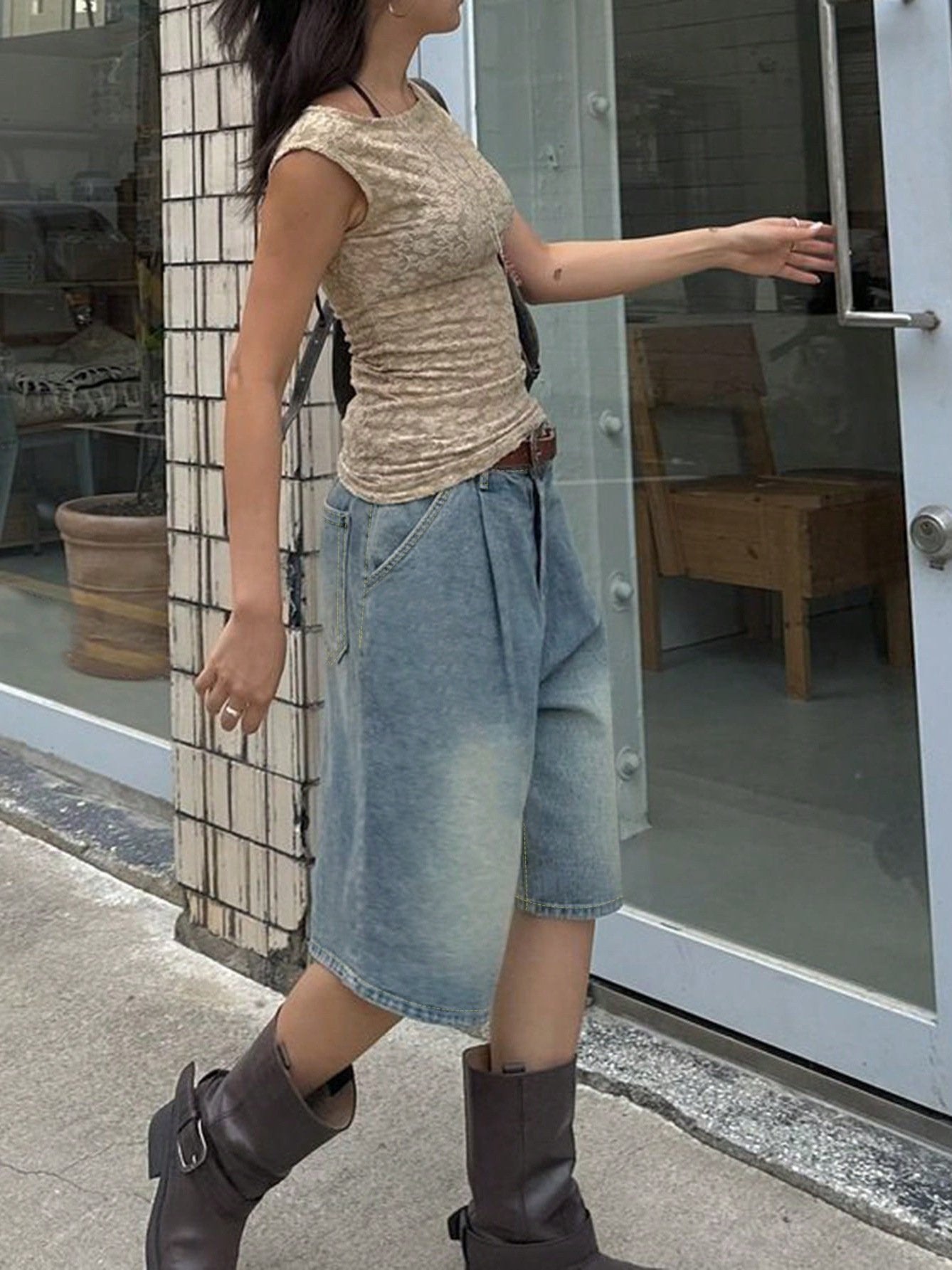 レディース パンツ ワイド デニム 春夏 カジュアル プリーツ 春 ショート 夏 ショートパンツ