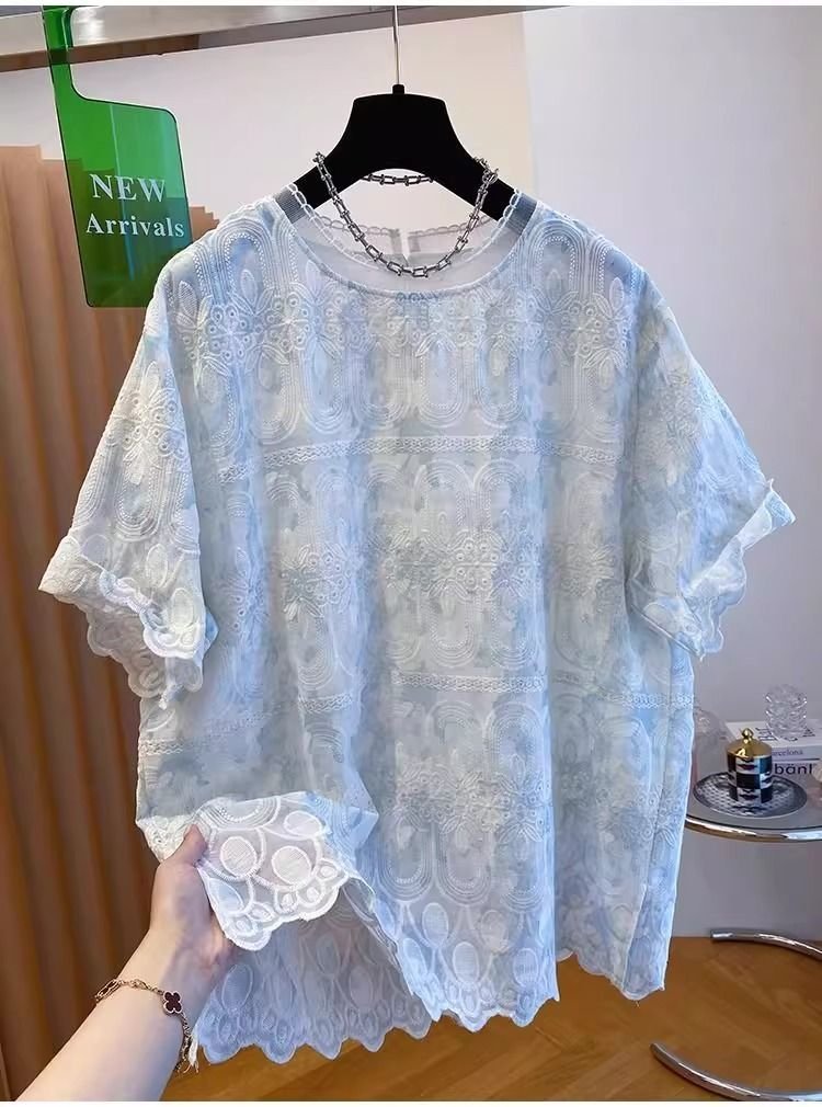 レディース Tシャツ 半袖 ゆったり コットン 綿 夏 秋冬 カジュアル 大きいサイズ 春夏 ラウンドネック 秋 レース 冬 刺繍 おしゃれ シャツ 上着