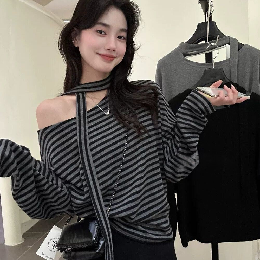 レディース トップス カットソー ショート 長袖 ワンショルダー ストレート 薄手 かわいい 大人可愛い きれいめ シンプル カジュアル おしゃれ かっこいい エキゾチック こなれ感 個性的 主役級 存在感 抜け感 都会的 無地 ボーダー 春 秋 ロングシーズン ママ デート お出かけ イベント 女子会 重ね着 韓国 オルチャン 体型カバー 美脚 脚長 普段使い 着回し インスタ映え お食事会 M L XL 2XL 3XL 4XL 大きいサイズ 黒 黄色 赤 青