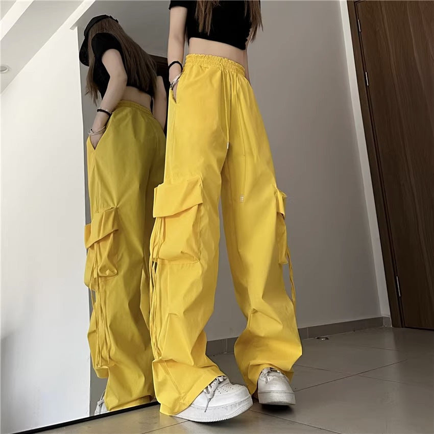レディース パンツ ボトムス カーゴパンツ 丈長 ロング ワイド ストリート ポケット ハイウエスト ドロスト シンプル カジュアル おしゃれ かっこいい こなれ感 メンズライク ボーイッシュ ルーズ クール 抜け感 無地 春 夏 秋 冬 オールシーズン ママ 通勤 学生 学校 通学 デート お出かけ 旅行 公園 女子会 休日 ショッピング お花見 普段使い 着回し トレンド 流行 M L XL 2XL 大きいサイズ ブラック ダークグレー イエロー ベージュ ブルー グリーン ベーシックカラー