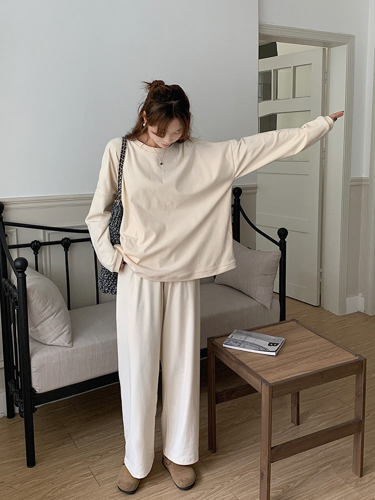 レディース トップス パンツ ボトムス ルームウェア パジャマ プルオーバー 部屋着 セットアップ 2点セット 上下セット 裏起毛 寝巻き ロング ミドル丈 長袖 ドロップショルダー ラウンドネック 襟なし ワイド オーバーサイズ  かわいい シンプル カジュアル ラフ こなれ感 ベーシック 無地 秋 冬 ママ お泊まり リゾート 旅行 休日 ホテル お家時間 楽ちん M L XL 2XL 大きいサイズ ゆったり ブラック ピンク ベーシックカラー