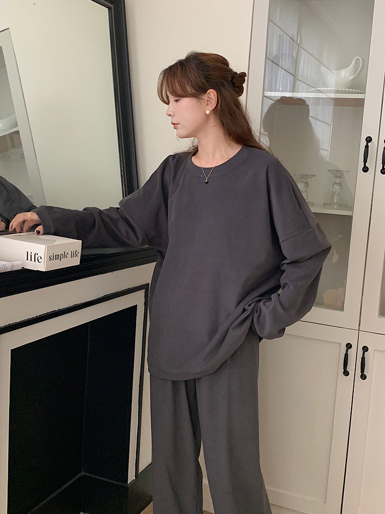 レディース トップス パンツ ボトムス ルームウェア パジャマ プルオーバー 部屋着 セットアップ 2点セット 上下セット 裏起毛 寝巻き ロング ミドル丈 長袖 ドロップショルダー ラウンドネック 襟なし ワイド オーバーサイズ  かわいい シンプル カジュアル ラフ こなれ感 ベーシック 無地 秋 冬 ママ お泊まり リゾート 旅行 休日 ホテル お家時間 楽ちん M L XL 2XL 大きいサイズ ゆったり ブラック ピンク ベーシックカラー