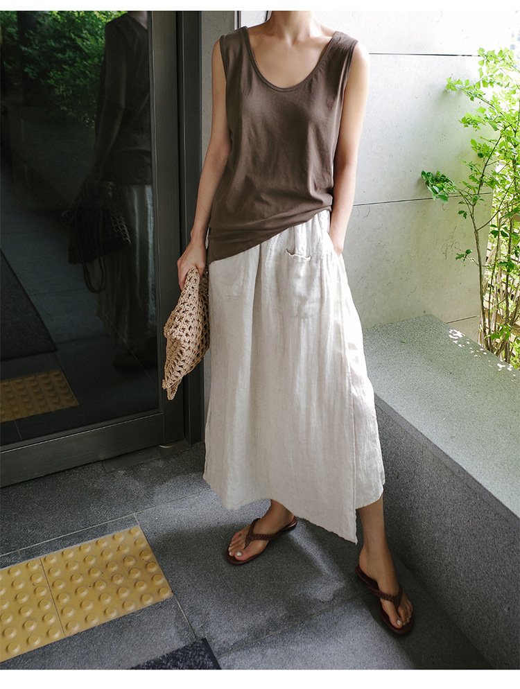 レディース パンツ スカート ゆったり ワイド コットン 綿 麻 春夏 カジュアル 大きいサイズ 春 夏 上品 ワイドパンツ 9分丈 ハイウエスト