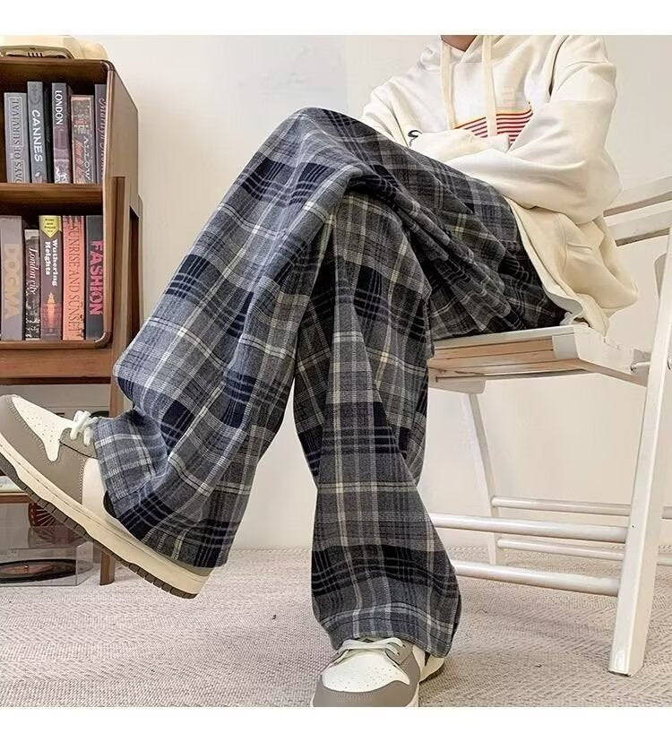 パンツ チェック柄 ワイド 春 秋冬 カジュアル 秋 冬 ストレート ヴィンテージ ポリエステル