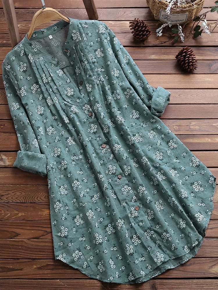 レディース ブラウス シャツ トップス 長袖 花柄 ゆったり コットン 綿 麻 春夏 体型カバー 前開き ミニ 春 夏 ホワイト 膝丈 プルオーバー 襟付き ブルー フェミニン グリーン ポリエステル