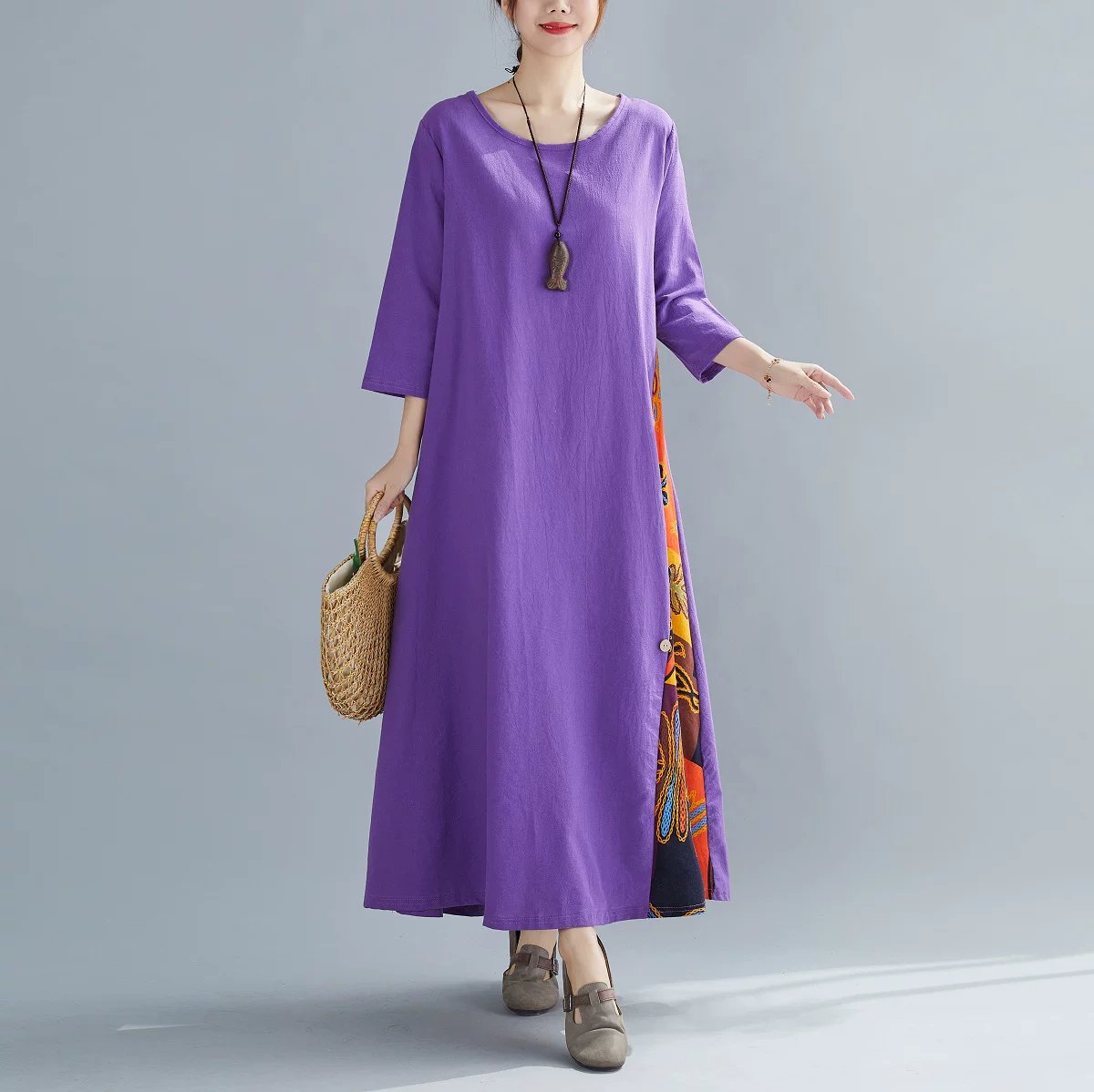 トップス 花柄 無地 春夏 きれいめ レトロ 春 夏 ラウンドネック 秋 シンプル 上品 ロング ステッチ ボタン ポリエステル