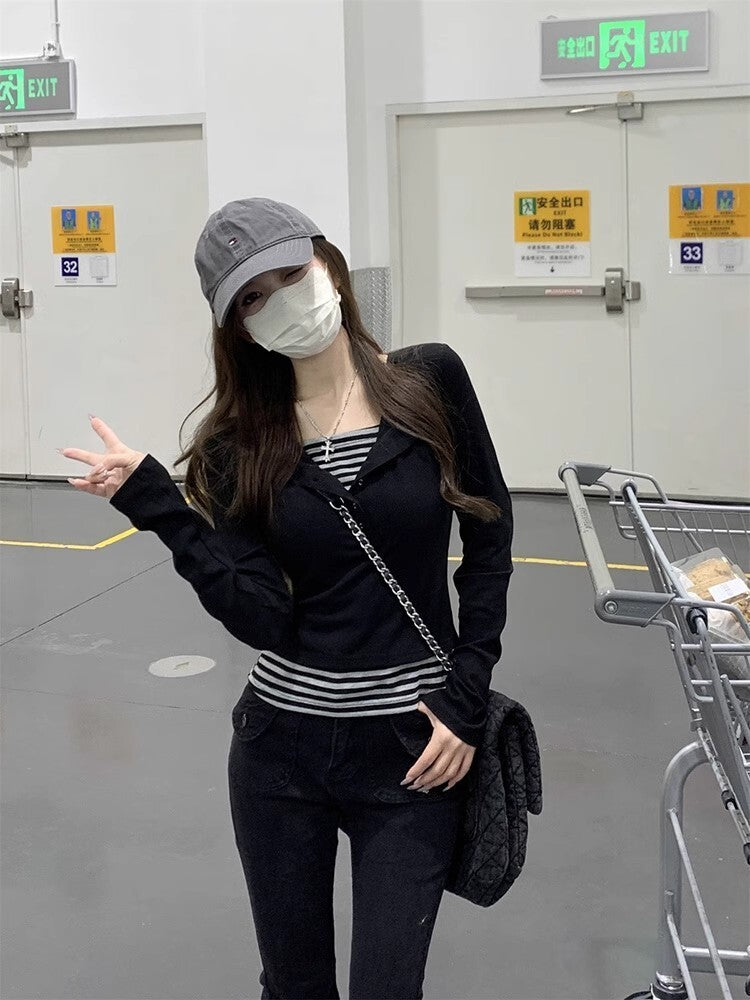 レディース トップス ロンT カットソー プルオーバー ショート 長袖 萌袖 Vネック スリム 細身 ボタン 薄手 かわいい 大人可愛い きれいめ シンプル カジュアル おしゃれ かっこいい こなれ感 個性的 主役級 存在感 抜け感 都会的 無地 春 秋 ロングシーズン ママ オフィス デート お出かけ イベント 女子会 重ね着 韓国 オルチャン 体型カバー 普段使い 着回し インスタ映え お食事会 S M L XL 2XL 大きいサイズ 黒