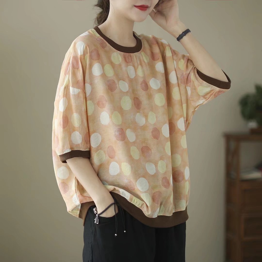 Tシャツ 半袖 プリント 麻 夏 レトロ 春夏 ラウンドネック シャツ レギュラー