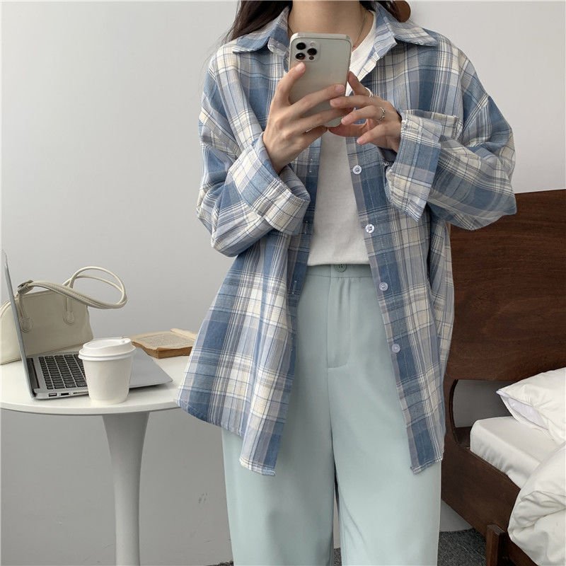 レディース シャツ ジャケット 長袖 チェック柄 ゆったり 夏 きれいめ レトロ 体型カバー 春夏 前開き ブラック 上品 襟付き ブルー ストレッチ アウター