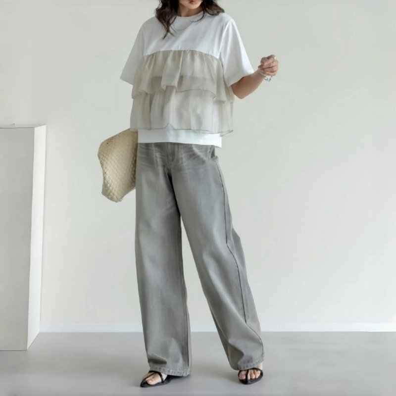 レディース トップス Tシャツ ニット 半袖 ゆったり スリム 春夏 春 夏 ラウンドネック シャツ