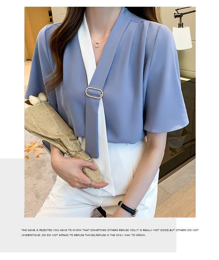レディース ブラウス シャツ トップス 半袖 長袖 ゆったり 夏 秋冬 春夏 前開き Vネック 秋 冬 シフォン フリル ポリエステル
