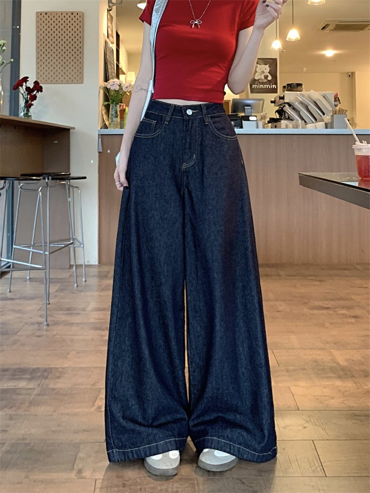 レディース パンツ スリム コットン 綿 デニム 春夏 カジュアル レトロ 春 夏 ロング ストレート ハイウエスト ウォッシュ