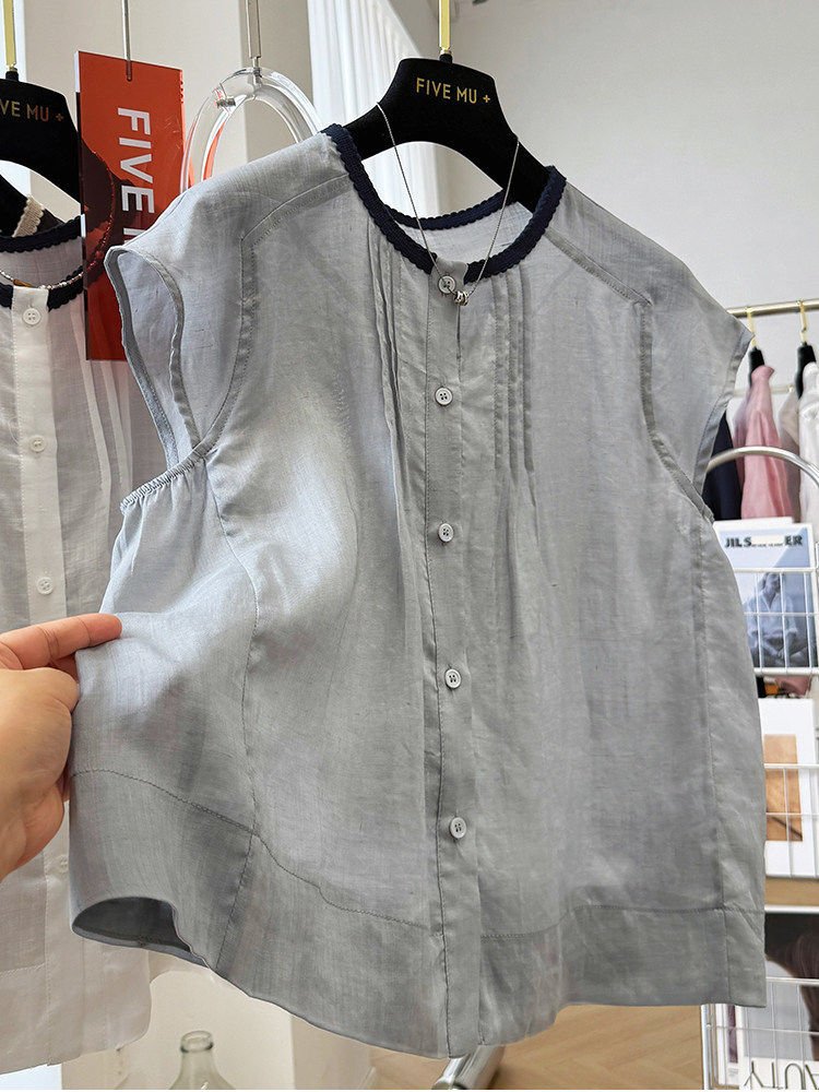 レディース シャツ トップス ベスト ノースリーブ 麻 春夏 きれいめ 通勤 韓国風 前開き 袖なし 春 夏 レギュラー ボタン ポリエステル