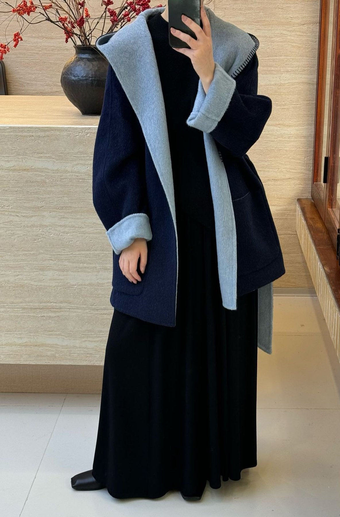 レディース コート ジャケット 長袖 無地 ゆったり 秋冬 秋 きれいめ 通勤 オフィス 体型カバー 膝丈 レース シンプル 冬 リボン ウール 厚手 リバーシブル