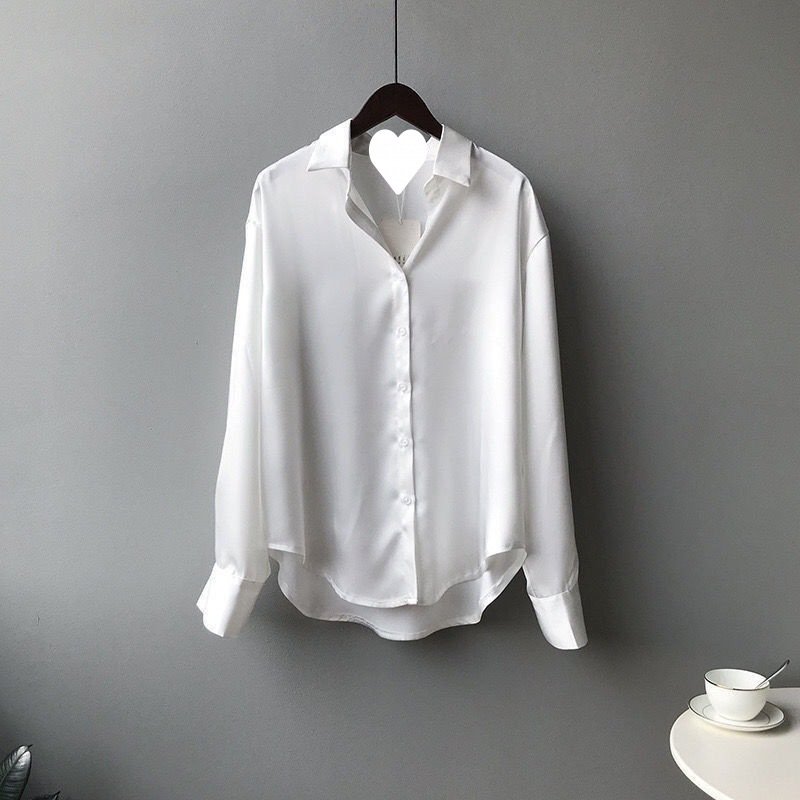 シャツ 長袖 無地 ゆったり 夏 秋冬 カジュアル きれいめ 春夏 前開き ミニ 白 秋 シンプル 冬 上品 サテン タイ レギュラー ポリエステル 白シャツ
