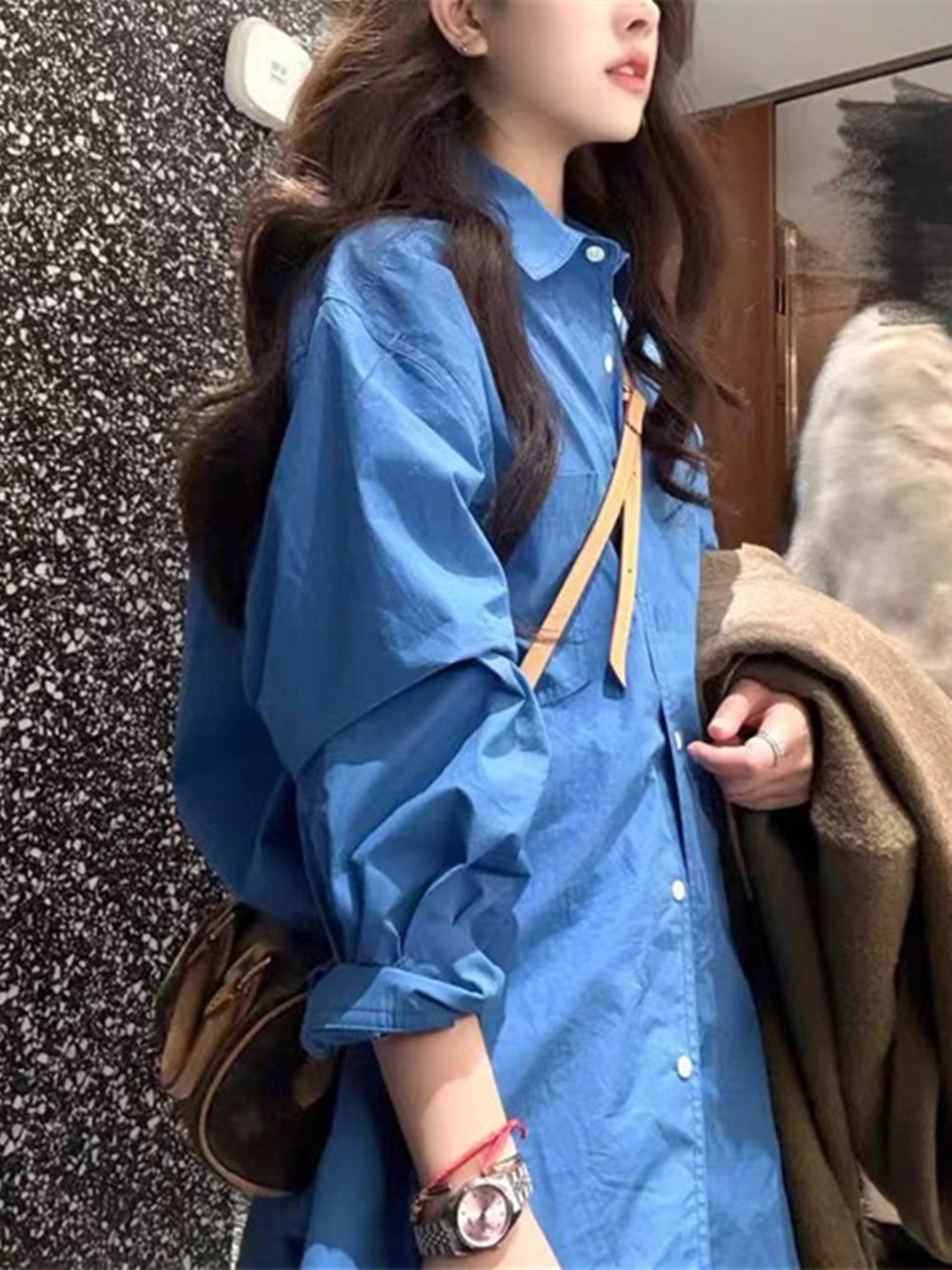 レディース シャツ ジャケット 長袖 無地 ゆったり 春夏 韓国風 前開き 春 夏 シンプル 切り替えデザイン ラフ ブルー アウター ポリエステル