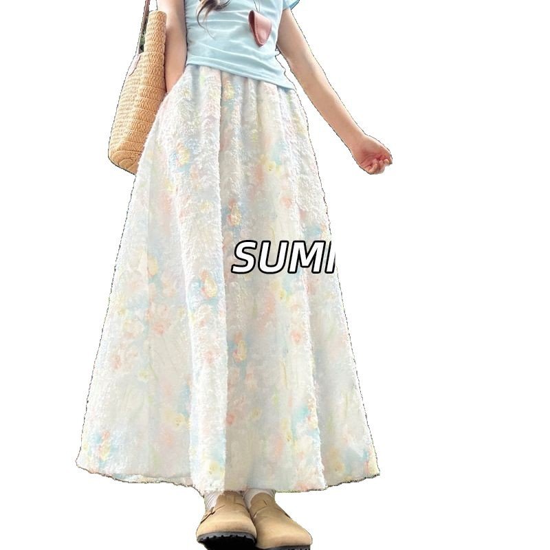 レディース ワンピース スカート 花柄 春夏 カジュアル 春 夏 フラワー レース シンプル ロング Aライン バルーン ガーデン ポリエステル