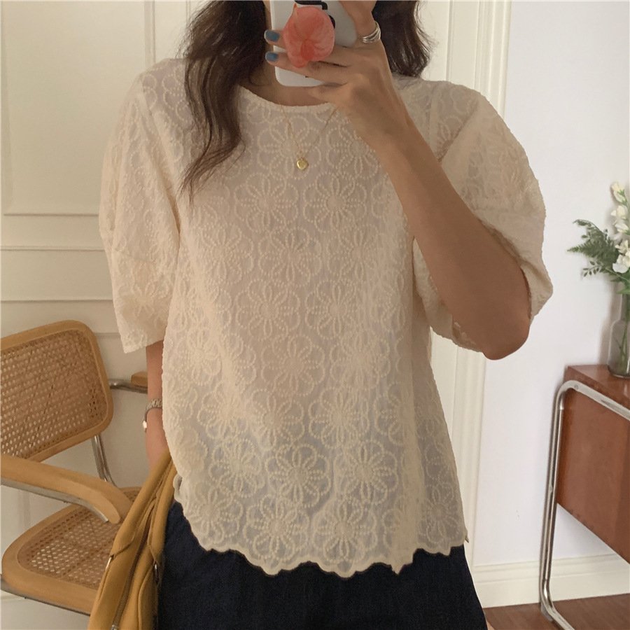 シャツ 半袖 コットン 綿 春夏 前開き 春 夏 ラウンドネック シンプル