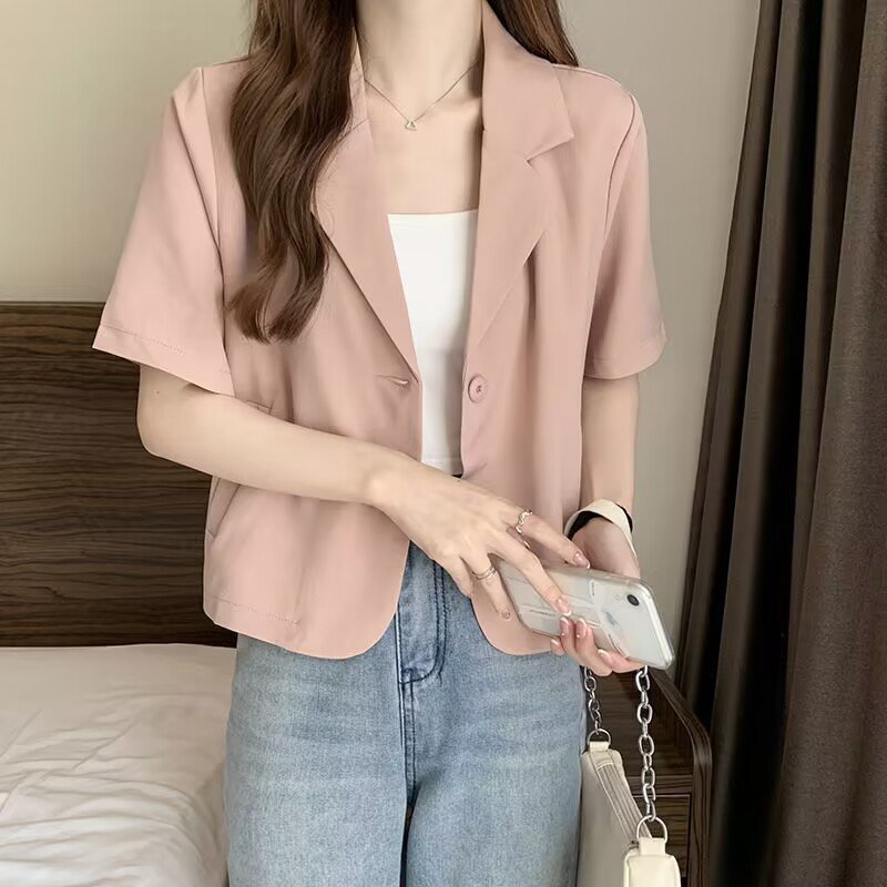 レディース シャツ コート 半袖 無地 ゆったり 春夏 きれいめ 前開き 春 夏 シンプル 上品 薄手 スーツ ポリエステル