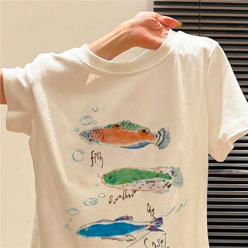レディース Tシャツ 半袖 プリント スリム コットン 綿 春夏 ミニ 春 白 夏 ラウンドネック シャツ フェミニン ポリエステル