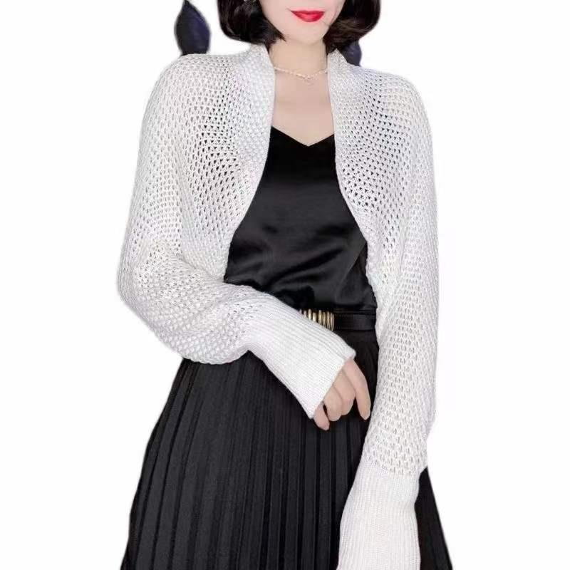 ニット カーディガン 長袖 無地 春夏 きれいめ 通勤 春 夏 シンプル 上品 ストレッチ レギュラー ポリエステル