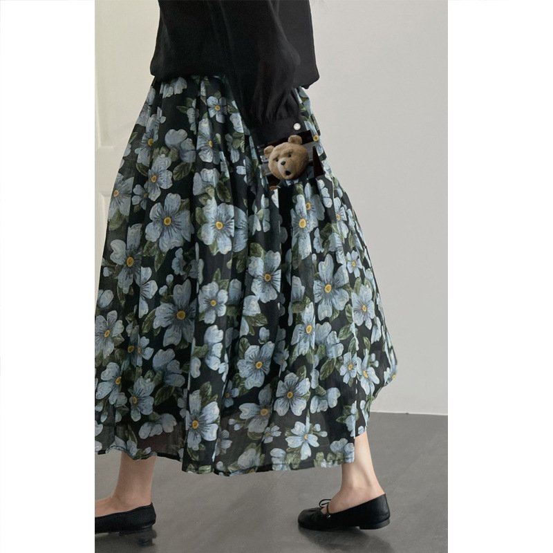 レディース スカート 麻 レトロ 細身 Aライン