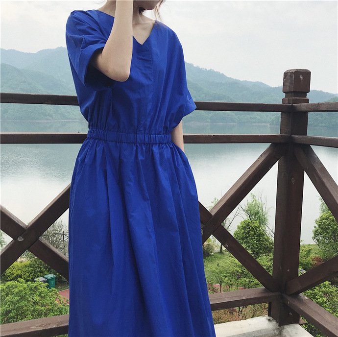 ワンピース 半袖 無地 春夏 きれいめ 通勤 Vネック 春 夏 シンプル ロング