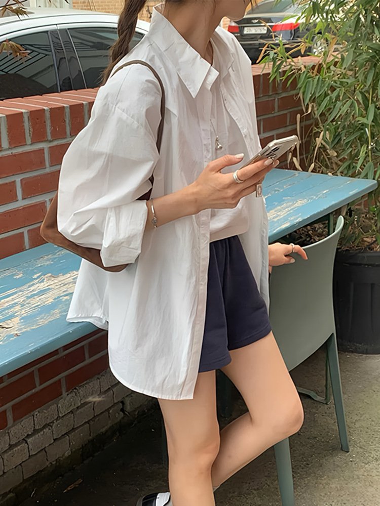 レディース シャツ コート 長袖 無地 ゆったり 春夏 カジュアル 韓国風 重ね着 前開き 春 夏 秋 シンプル 切り替えデザイン ポリエステル UVカット