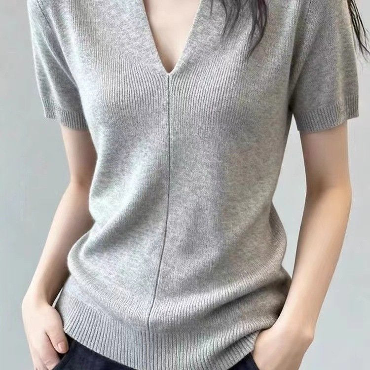 レディース トップス Tシャツ ニット 半袖 無地 ゆったり スリム 春夏 きれいめ 通勤 体型カバー 大きいサイズ Vネック 春 夏 ラウンドネック シンプル シャツ 都会的 レギュラー