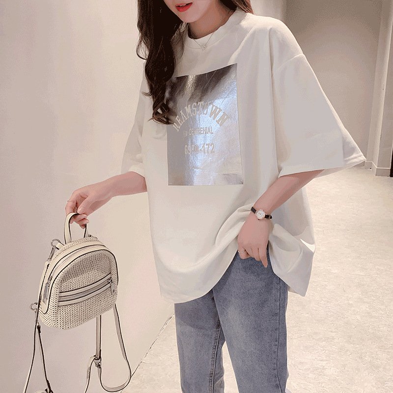 レディース トップス Tシャツ 半袖 プリント ゆったり 夏 体型カバー 大きいサイズ 春夏 ラウンドネック 学生 シャツ ポリエステル