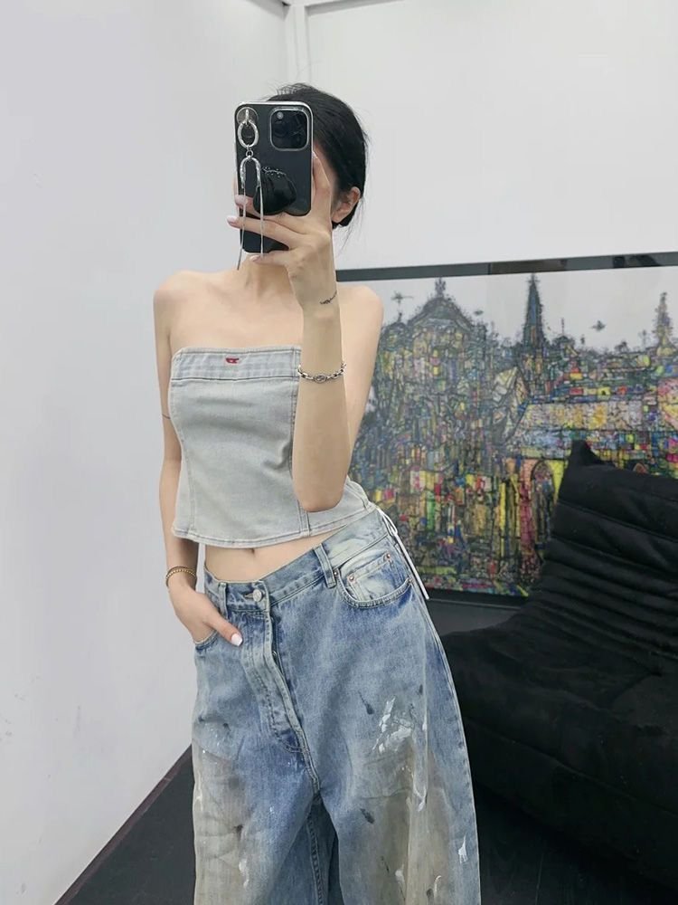 レディース パンツ ゆったり コットン 綿 デニム 春夏 カジュアル アメリカン 春 夏 ロング ストレート ラフ デニムパンツ ダメージ