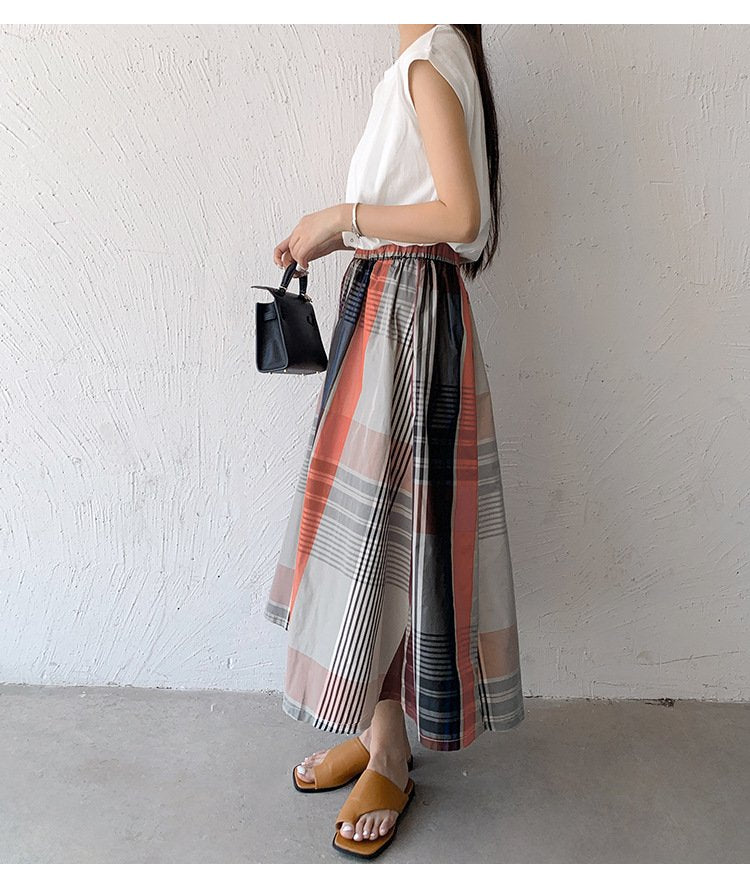 スカート チェック柄 春夏 カジュアル きれいめ 春 夏 ミモレ 上品 Aライン ポリエステル