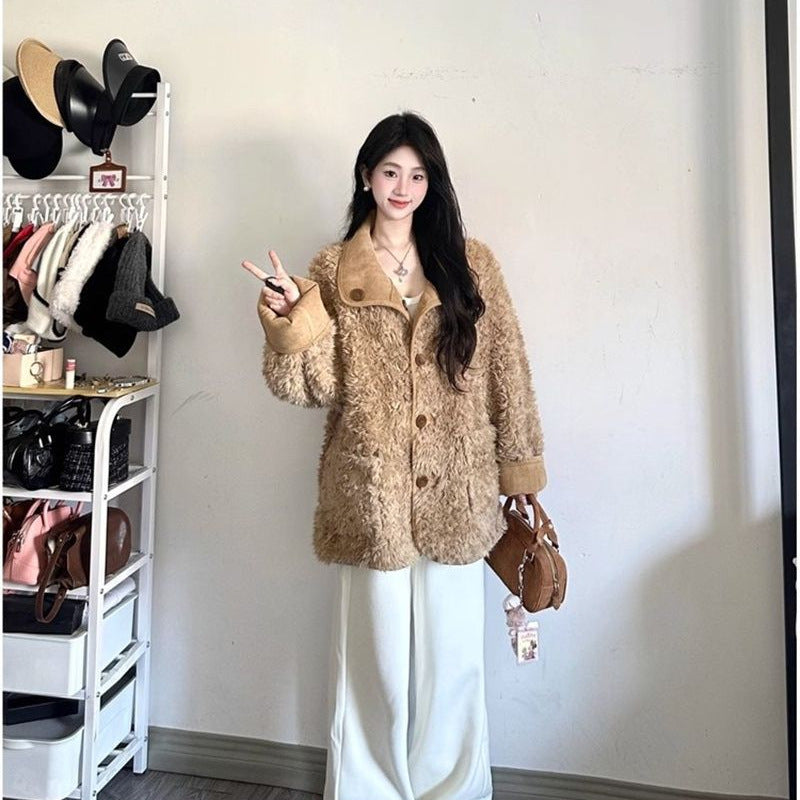 レディース コート ジャケット 長袖 ゆったり 秋冬 秋 きれいめ 体型カバー 膝丈 冬 上品 ファー 切り替えデザイン 厚手 襟付き アウター ボタン ポリエステル ムートンコート ライダースジャケット