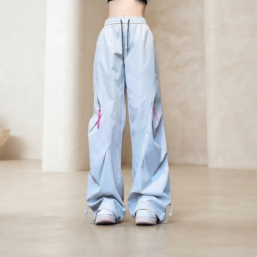 レディース パンツ 秋冬 秋 カジュアル アメリカン 冬 紫 ロング 薄手 切り替えデザイン ハイウエスト 速乾 ポリエステル