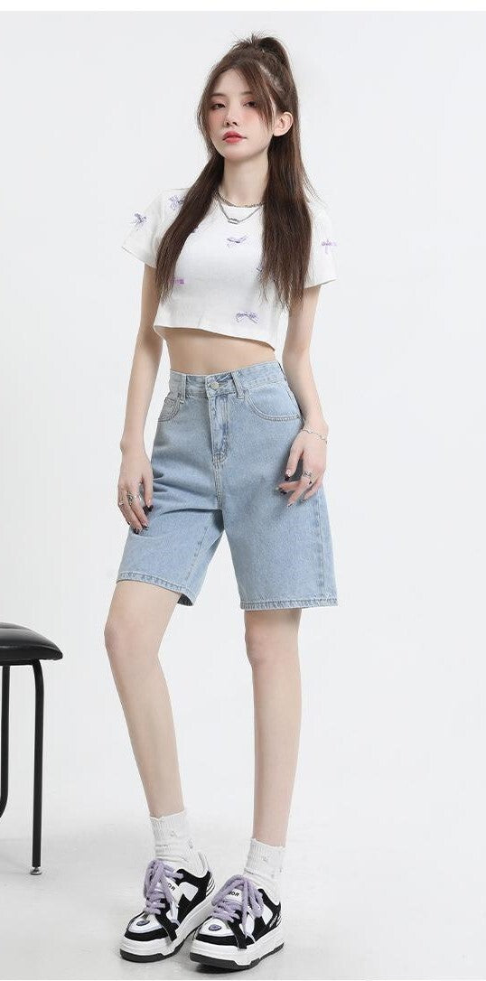 レディース パンツ ボトムス ストレートパンツ デニムパンツ 膝丈 膝上 ミドル丈 ポケット ハイウエスト ボタン かわいい シンプル カジュアル おしゃれ かっこいい ラフ ボーイッシュ ガーリー 学生風 ベーシック アクティブ ナチュラル 無地 夏 ママ 通勤 学生 デート お出かけ お泊まり アウトドア 旅行 公園 女子会 休日 ショッピング 脚長 普段使い モテ トレンド 定番 XS S M L XL 2XL 小さいサイズ 大きいサイズ ゆったり 水色 ブルー ベーシックカラー