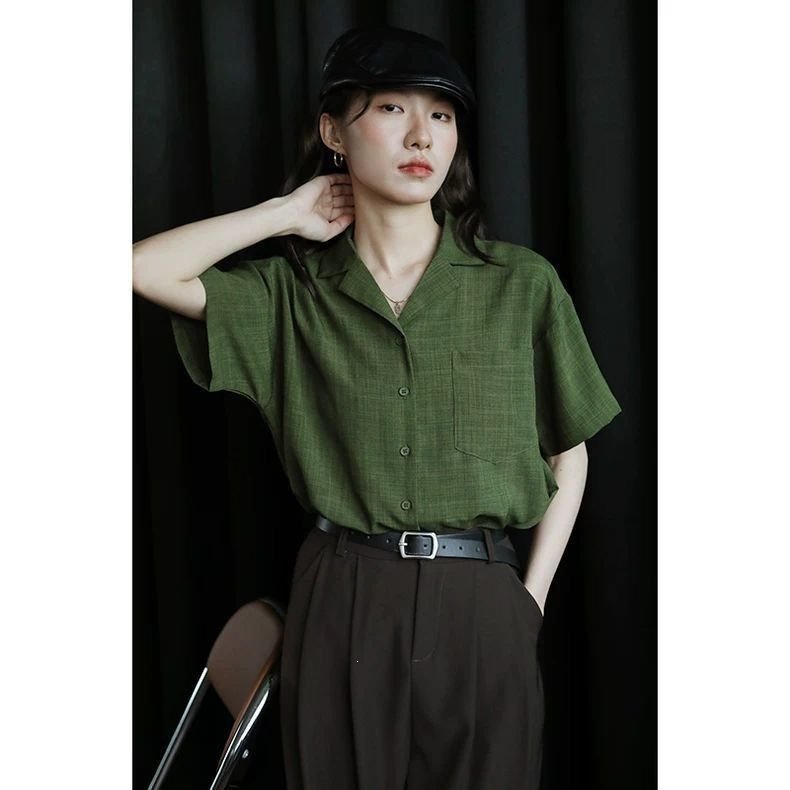 レディース シャツ トップス 半袖 ノースリーブ ゆったり 春夏 カジュアル きれいめ レトロ 前開き 袖なし 春 夏 ラウンドネック 上品 グリーン ボタン