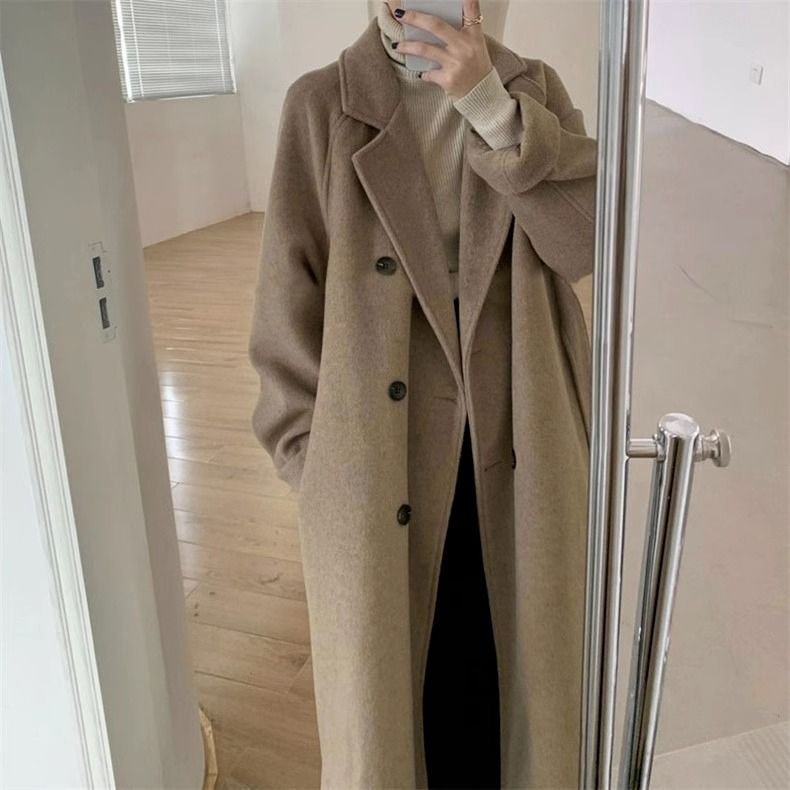 レディース コート ジャケット 長袖 ゆったり 秋冬 秋 きれいめ 通勤 体型カバー 冬 ロング ウール 切り替えデザイン ボタン ポリエステル