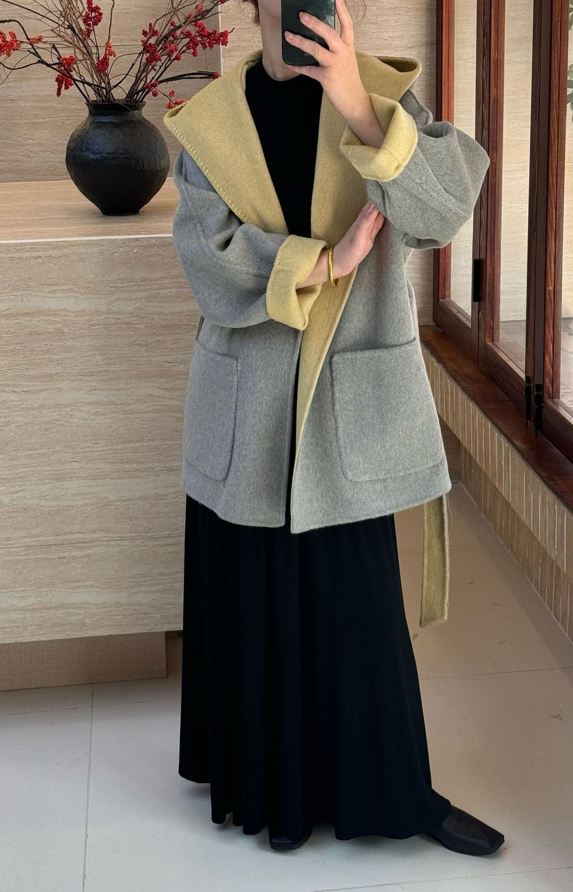 レディース コート ジャケット 長袖 無地 ゆったり 秋冬 秋 きれいめ 通勤 オフィス 体型カバー 膝丈 レース シンプル 冬 リボン ウール 厚手 リバーシブル