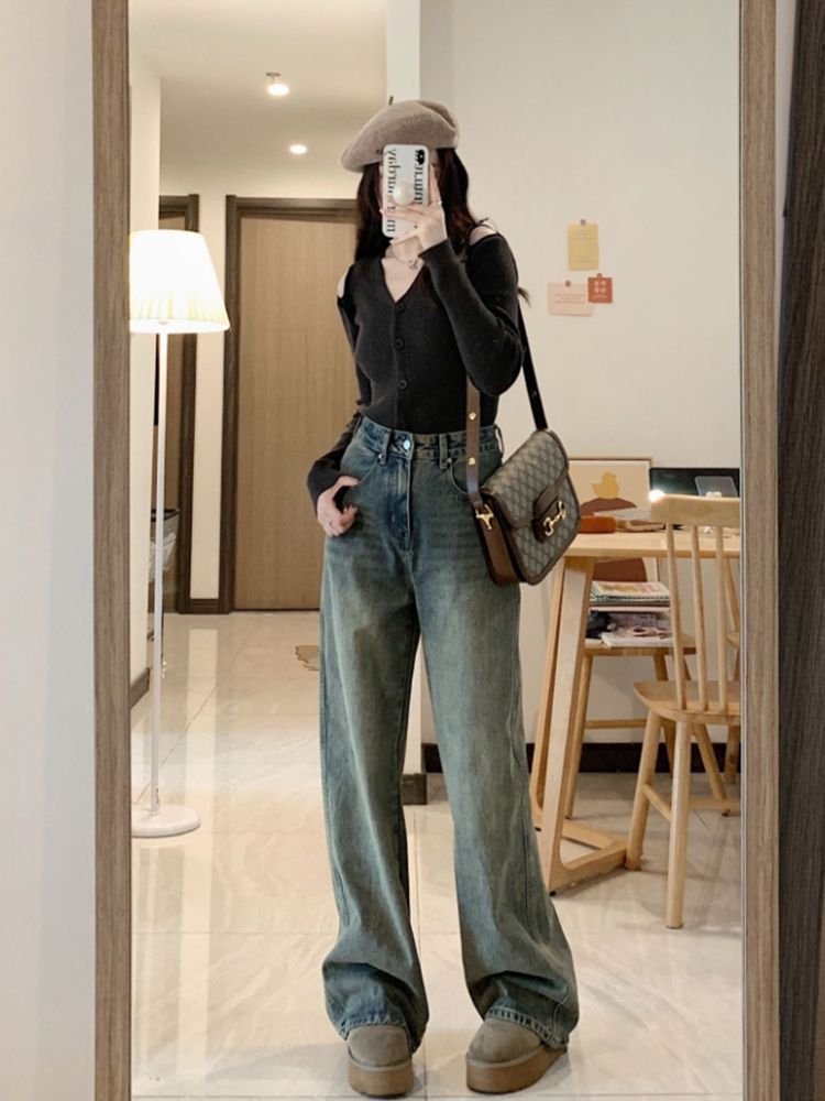 レディース パンツ ゆったり ワイド デニム 春夏 カジュアル アメリカン レトロ 大きいサイズ 春 夏 ロング ワイドパンツ 切り替えデザイン デニムパンツ ハイウエスト タイ ストレッチ ポリエステル