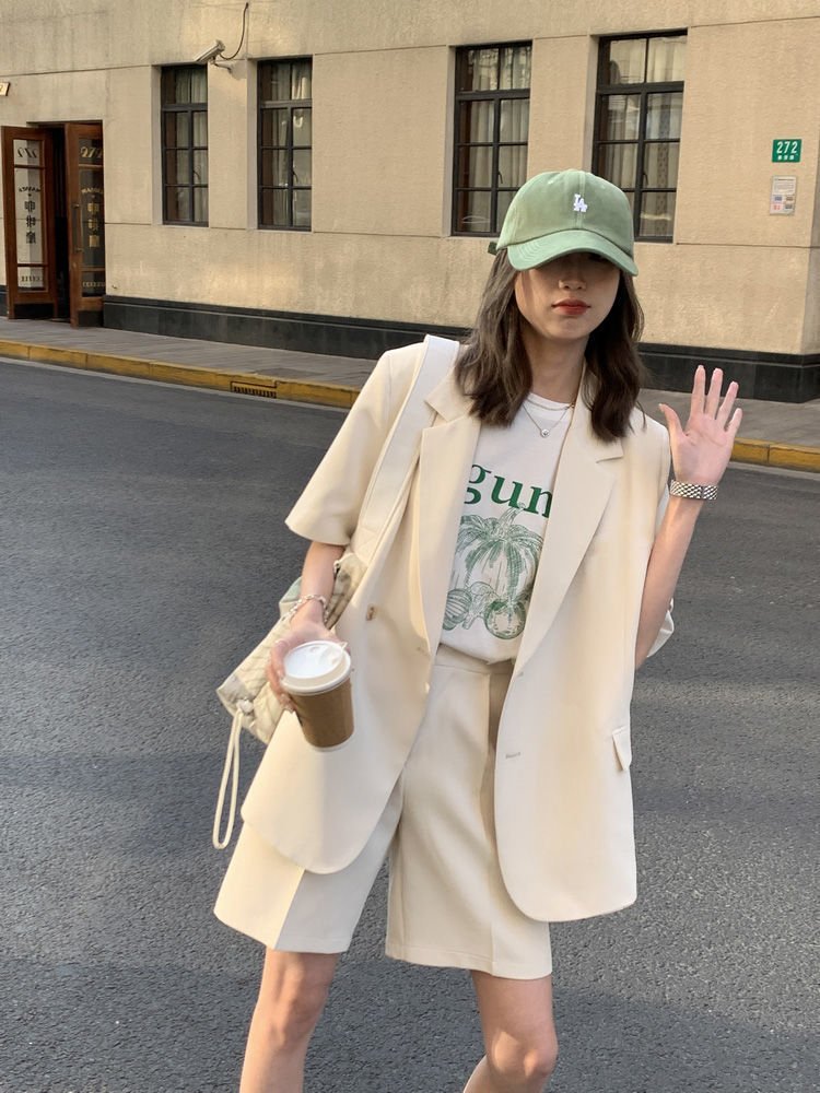 レディース パンツ ジャケット 半袖 無地 ゆったり 春夏 カジュアル きれいめ 春 ショート 夏 ショートパンツ シンプル 上品 薄手 スーツ セットアップ ポリエステル