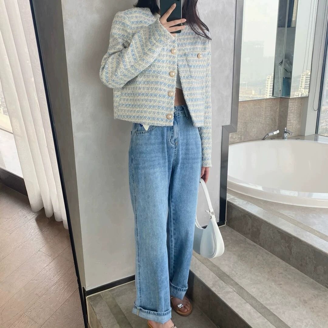 レディース カーディガン ジャケット 長袖 ゆったり 春夏 カジュアル 春 ショート 夏 ラウンドネック 秋 切り替えデザイン パール アウター レギュラー ボタン ポリエステル