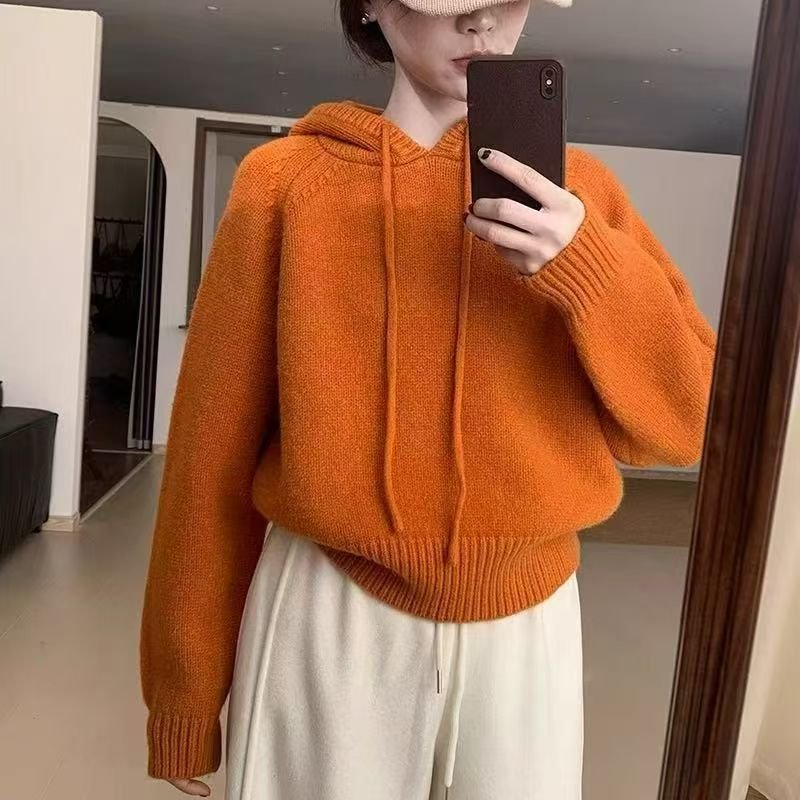 レディース ニット 長袖 無地 ゆったり 秋冬 秋 カジュアル 膝丈 シンプル 冬 切り替えデザイン セーター プルオーバー スウェット フード ポリエステル