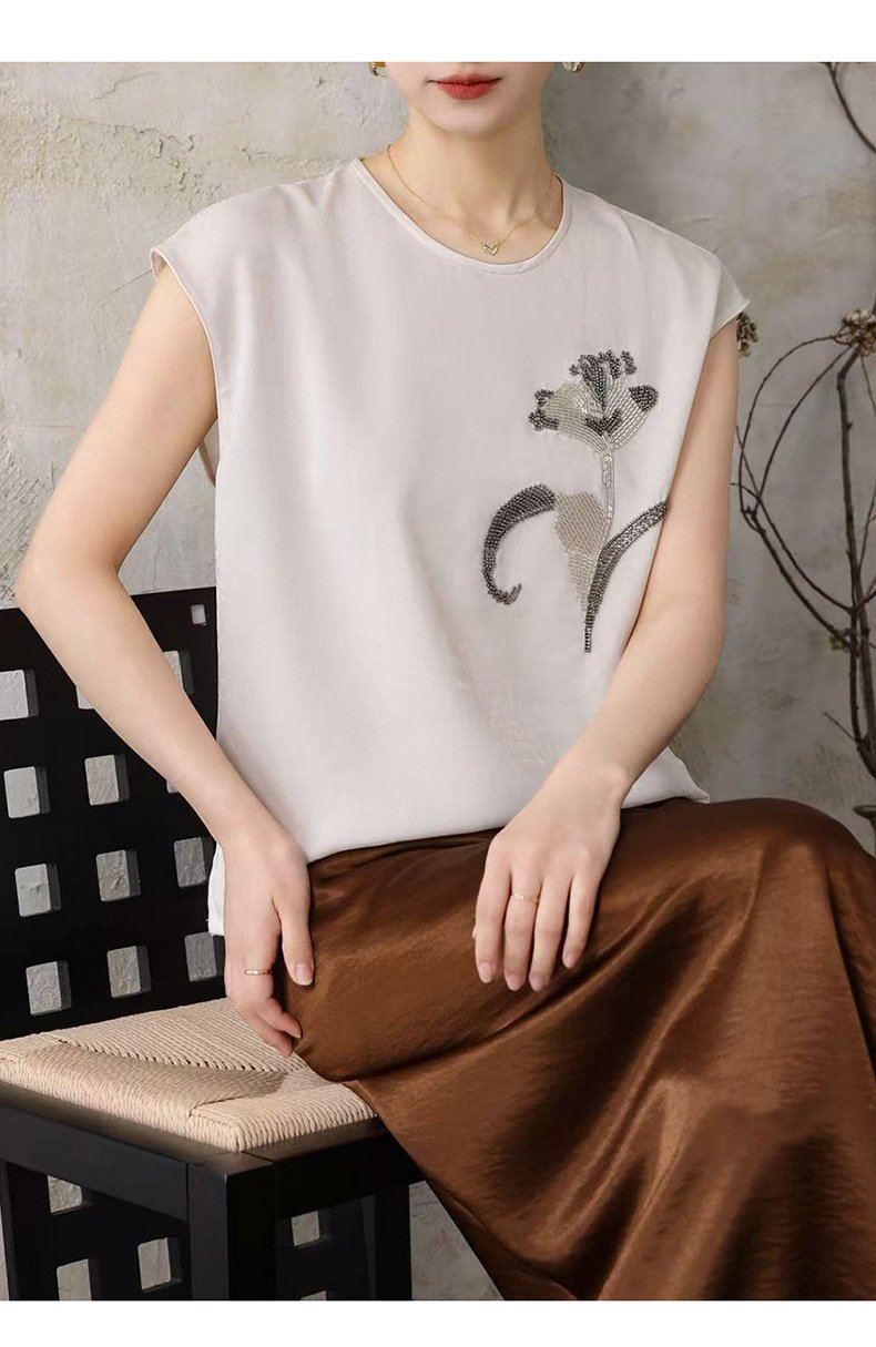 レディース シャツ トップス Tシャツ ノースリーブ ゆったり スリム 春夏 前開き 袖なし 春 夏 膝丈 ラウンドネック 切り替えデザイン ポリエステル レディースシャツ